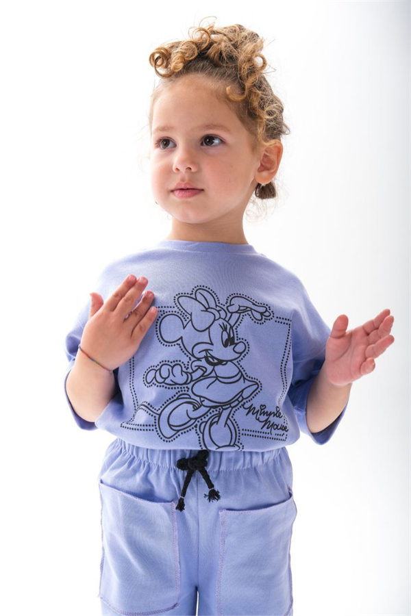 Kız Çocuk 1-12 Yaş Minnie Lila Tshirt Yaz Takım