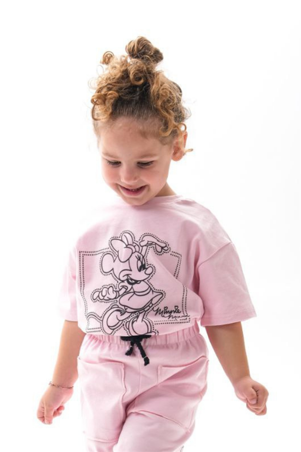 Kız Çocuk 1-12 Yaş Minnie Pembe Tshirt Yaz Takım