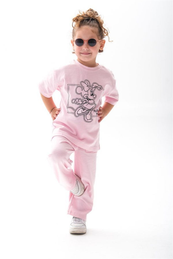 Kız Çocuk 1-12 Yaş Minnie Pembe Tshirt Yaz Takım