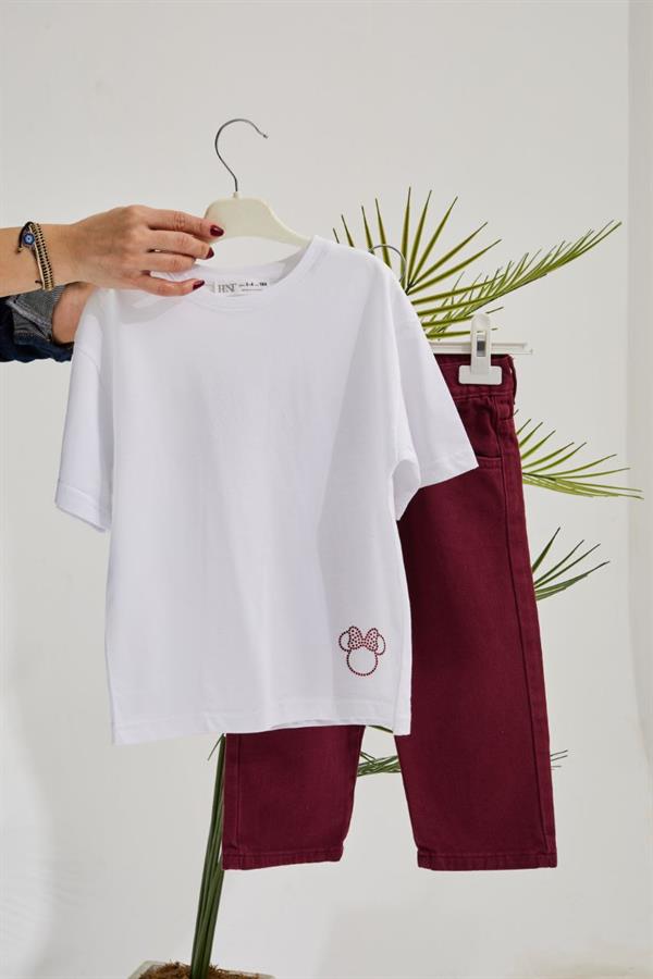 Kız Çocuk Minnie Taş İşleme Tshirt