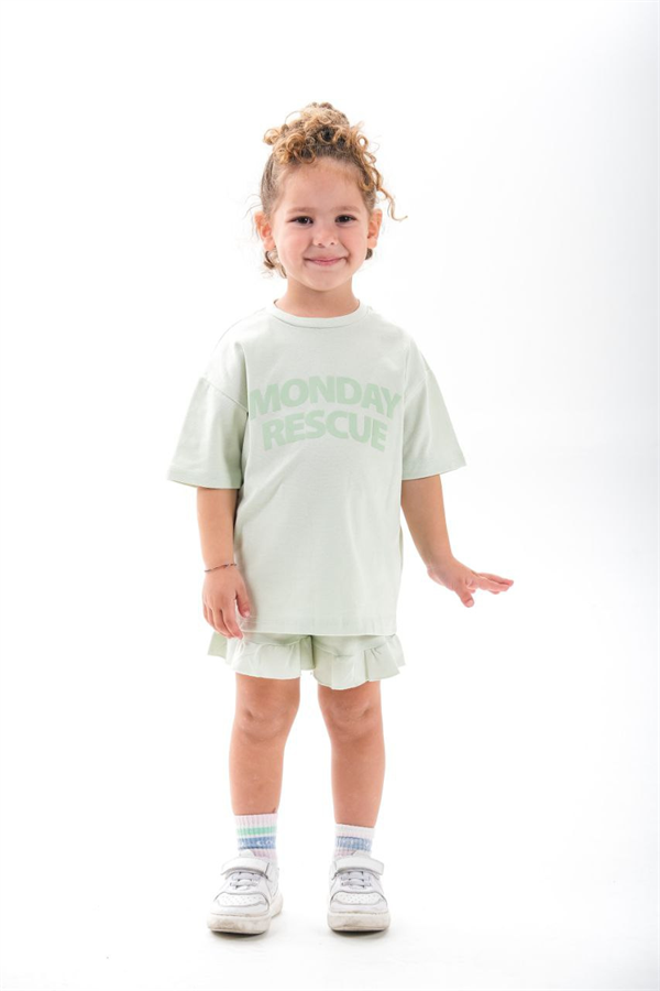 Kız Çocuk 1-12 Yaş Mondey Açık Yeşil Fırfırlı Şortlu Takım