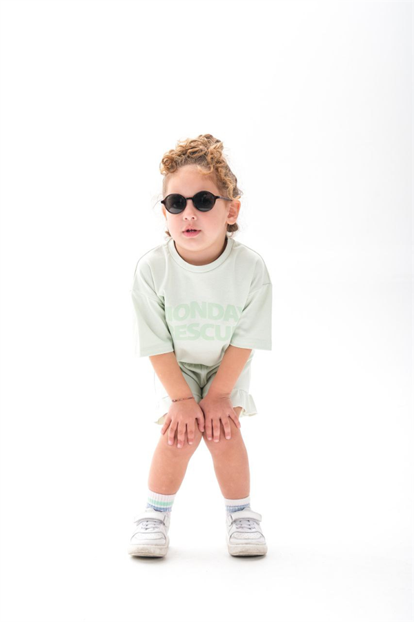 Kız Çocuk 1-12 Yaş Mondey Açık Yeşil Fırfırlı Şortlu Takım