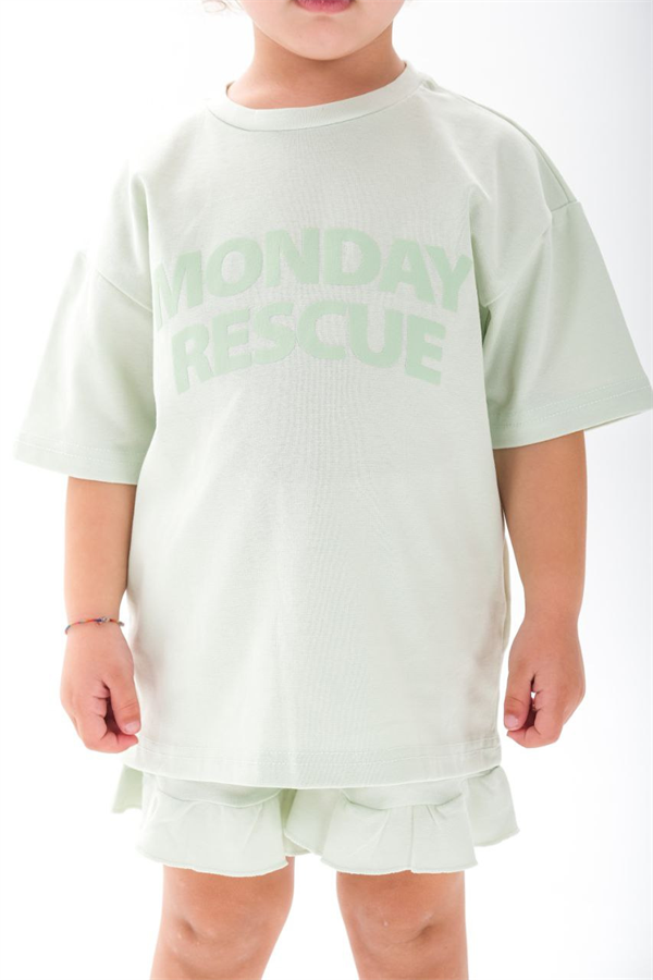 Kız Çocuk 1-12 Yaş Mondey Açık Yeşil Fırfırlı Şortlu Takım
