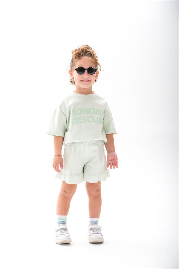 Kız Çocuk 1-12 Yaş Mondey Açık Yeşil Fırfırlı Şortlu Takım