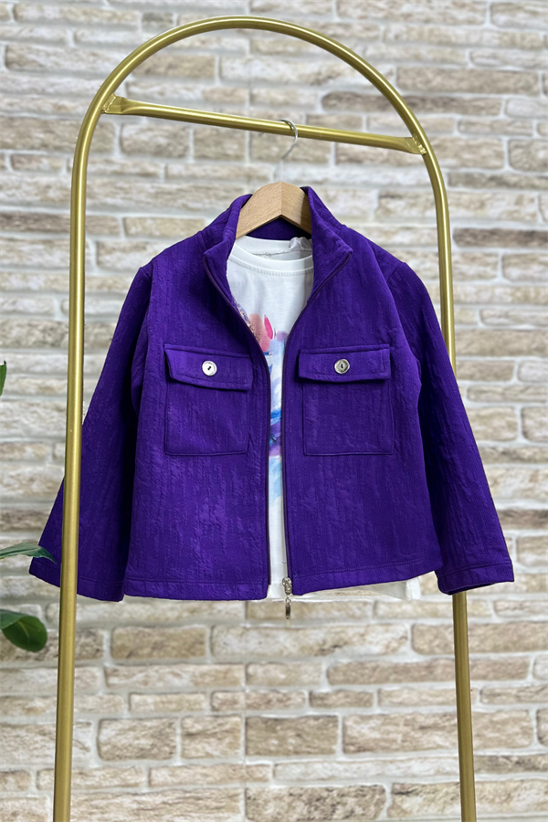 Kız Çocuk Mor Kapitone Ceket