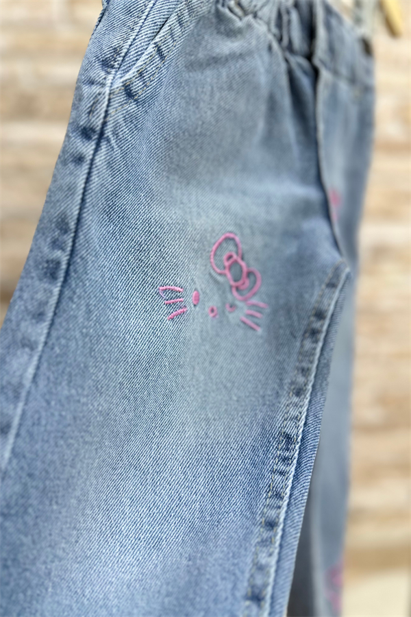 Kız Çocuk Nakışlı Hello Kity Jean Pantolon