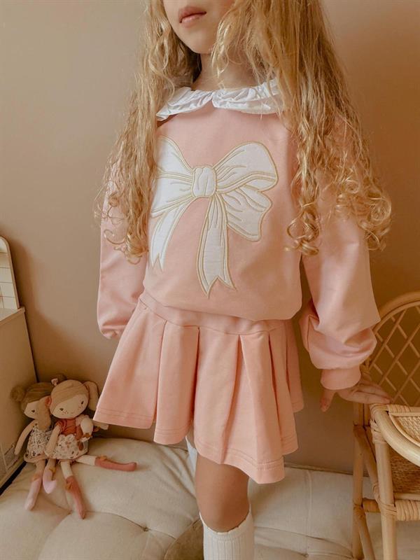 Kız Çocuk Nakışlı Sweat & Etek Pembe Takım