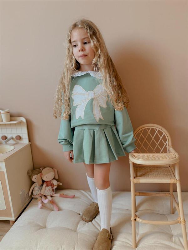 Kız Çocuk Nakışlı Sweat & Etek Yeşil Takım