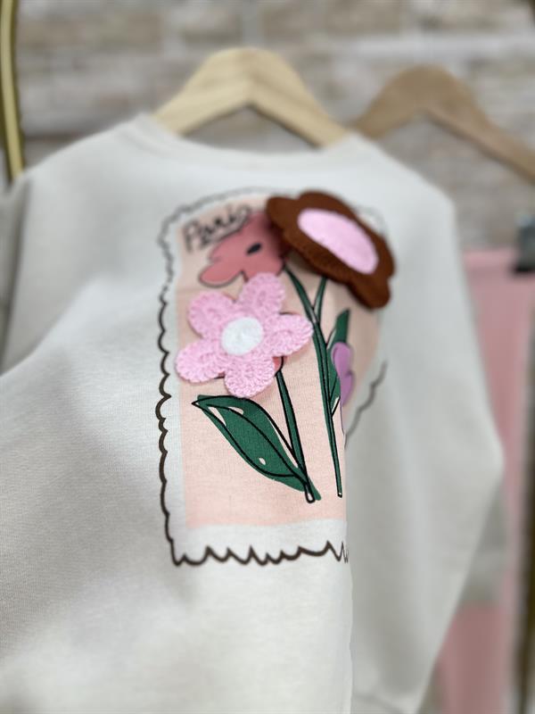 Kız Çocuk Örme Çiçekli Taytlı Takım