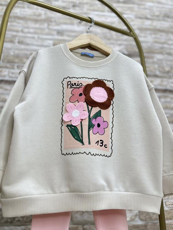 Kız Çocuk Örme Çiçekli Taytlı Takım