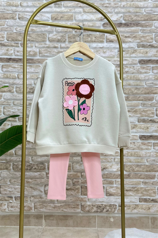 Kız Çocuk Örme Çiçekli Taytlı Takım