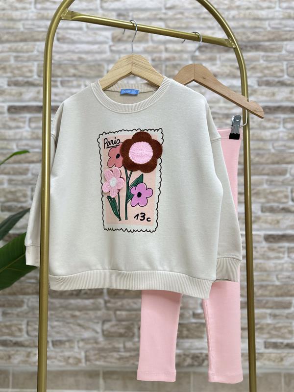 Kız Çocuk Örme Çiçekli Taytlı Takım