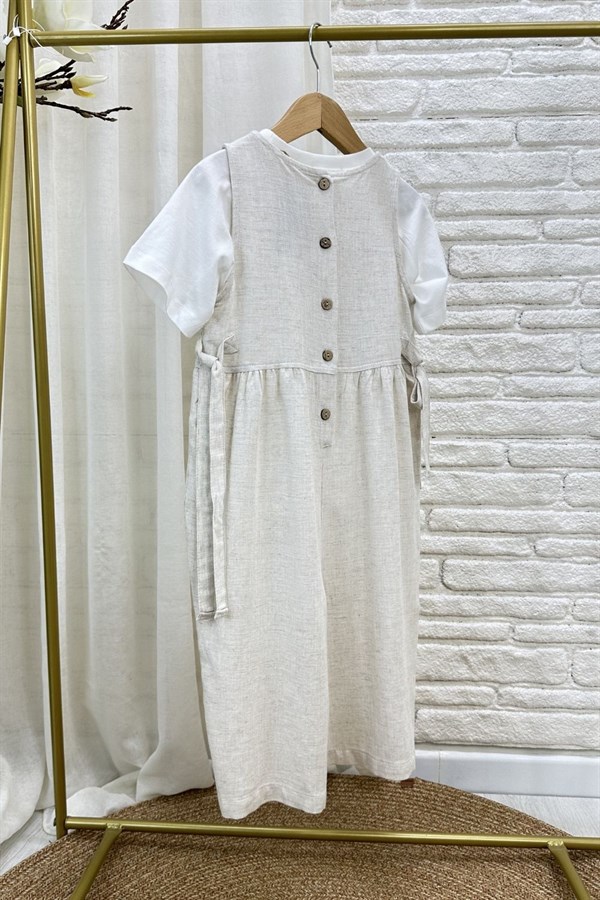 Kız Çocuk Özel Seri Keten Kapri Boy Naturel Tulum