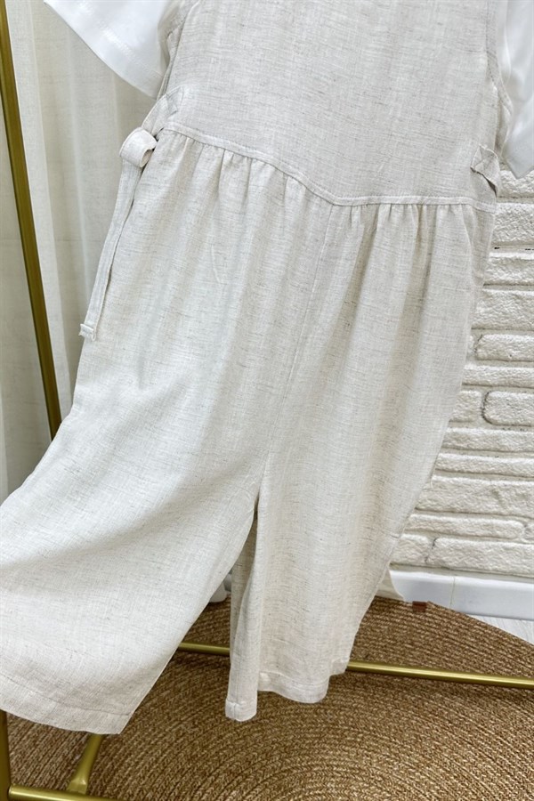 Kız Çocuk Özel Seri Keten Kapri Boy Naturel Tulum