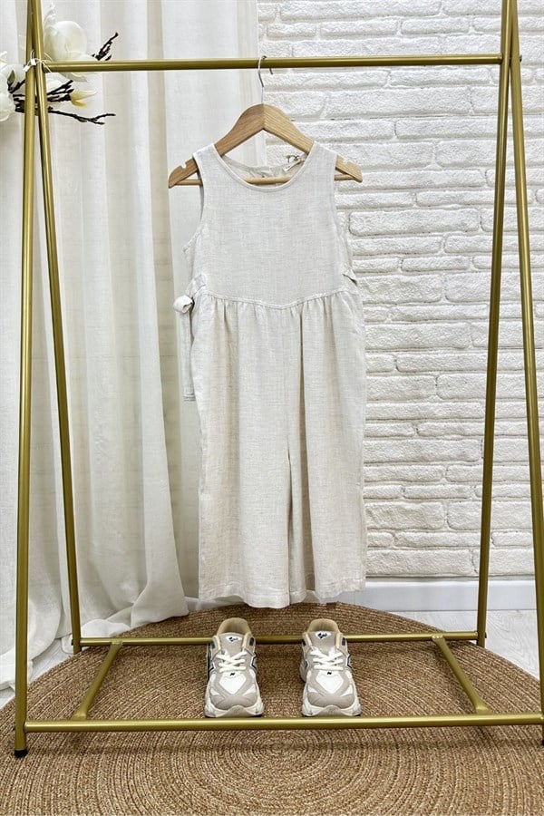 Kız Çocuk Özel Seri Keten Kapri Boy Naturel Tulum