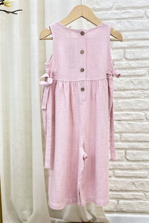 Kız Çocuk Özel Seri Keten Kapri Boy Pembe  Tulum