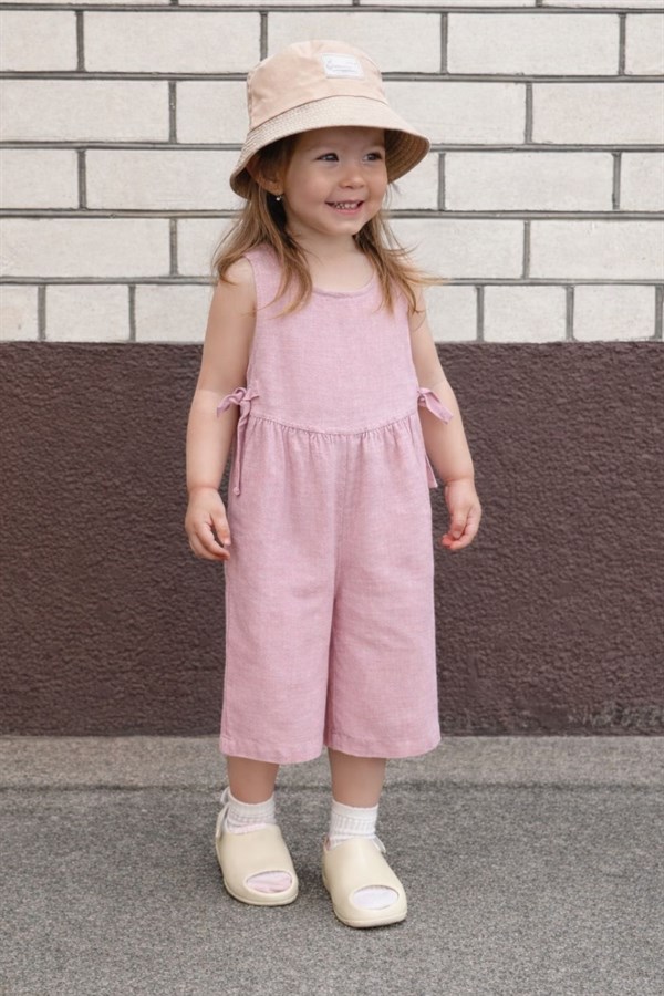Kız Çocuk Özel Seri Keten Kapri Boy Pembe  Tulum