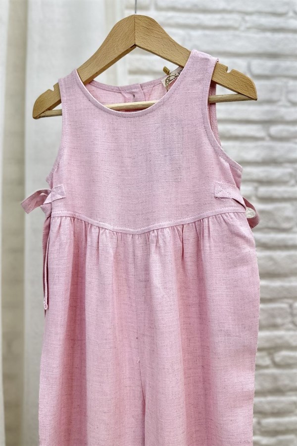 Kız Çocuk Özel Seri Keten Kapri Boy Pembe  Tulum