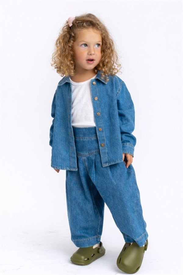 Kız Çocuk Özel Seri Premium Denim Mavi Takım