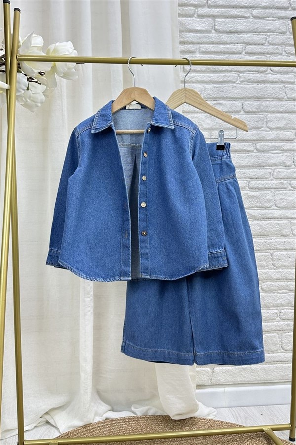 Kız Çocuk Özel Seri Premium Denim Mavi Takım