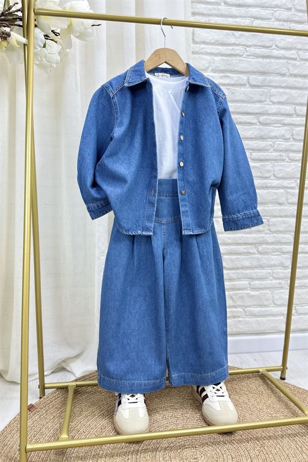 Kız Çocuk Özel Seri Premium Denim Mavi Takım