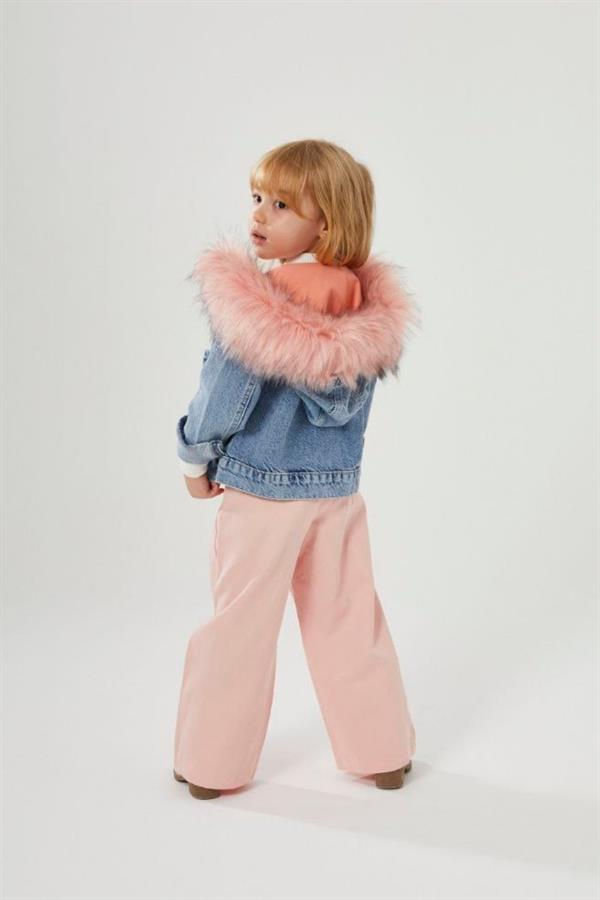 Kız Çocuk Peluş Detaylı Denim Ceket