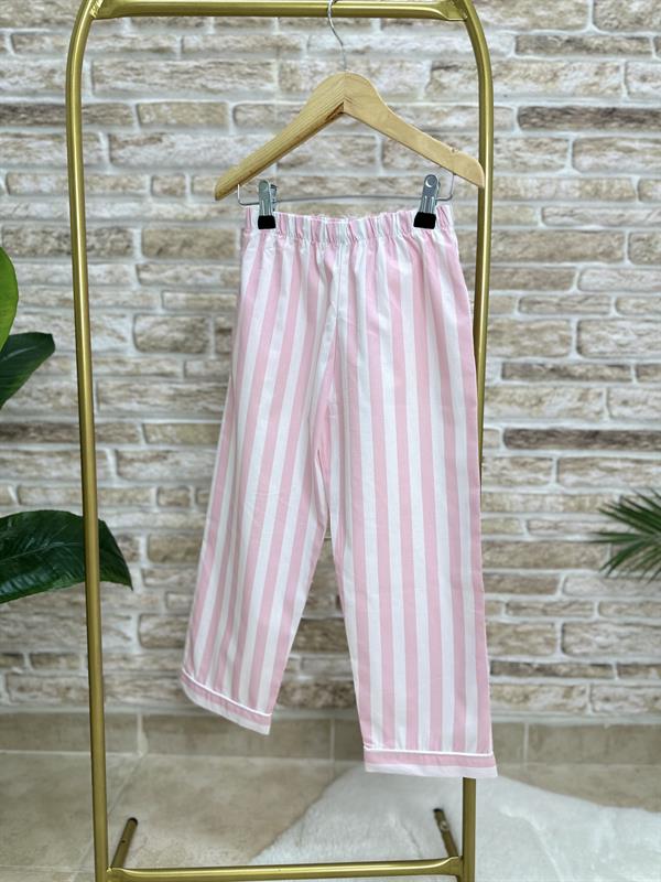 Kız Çocuk Pembe Çizgili Çantalı Pijama Takım