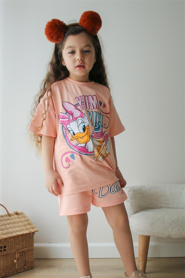 Kız Çocuk Pembe Daisy Şortlu Takım 