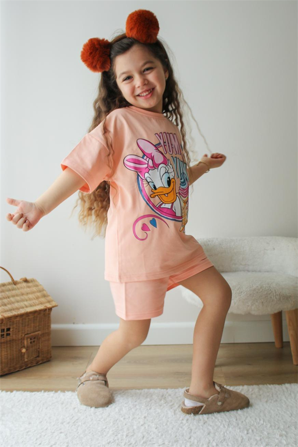 Kız Çocuk Pembe Daisy Şortlu Takım 