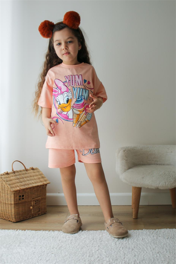 Kız Çocuk Pembe Daisy Şortlu Takım 