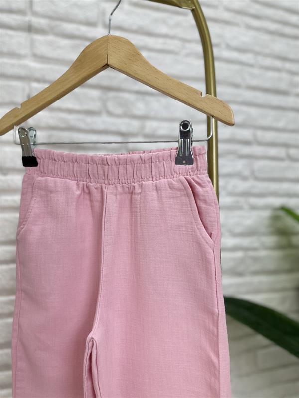 Kız Çocuk Pembe Gömlekli Müslin Takım