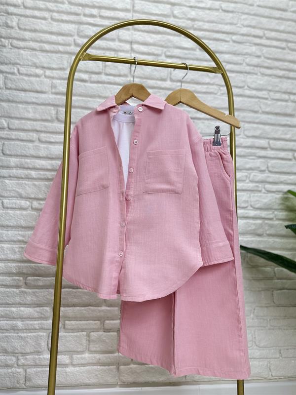Kız Çocuk Pembe Gömlekli Müslin Takım