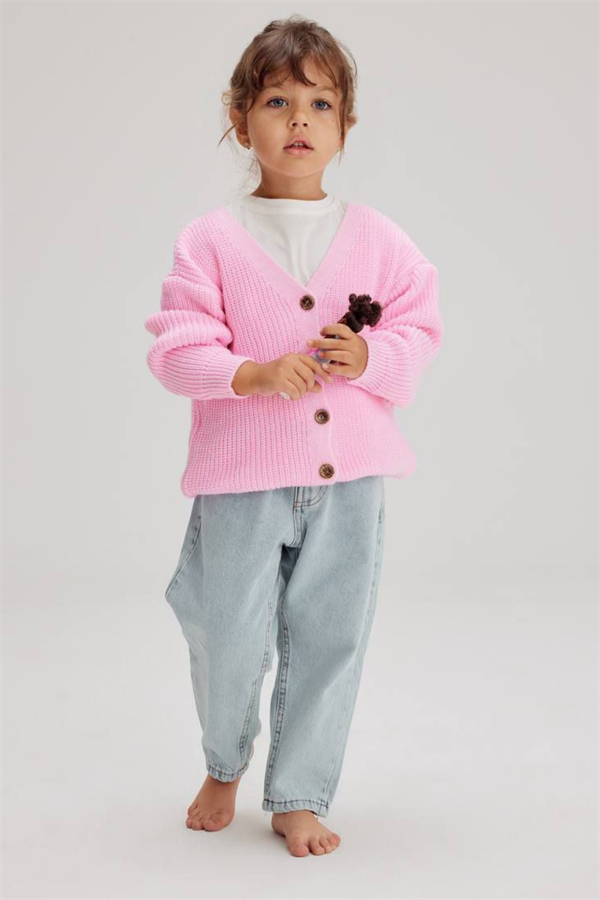 Kız Çocuk Pembe Triko Hırka