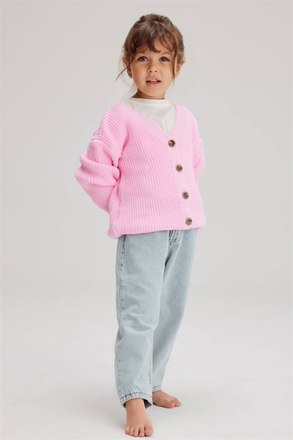 Kız Çocuk Pembe Triko Hırka