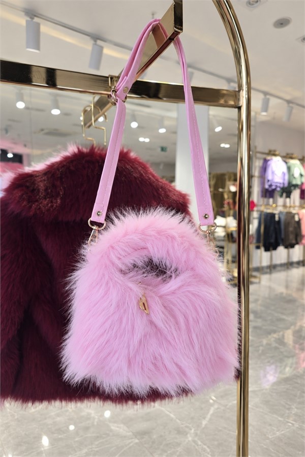 Kız Çocuk Pembe Kürk Çanta