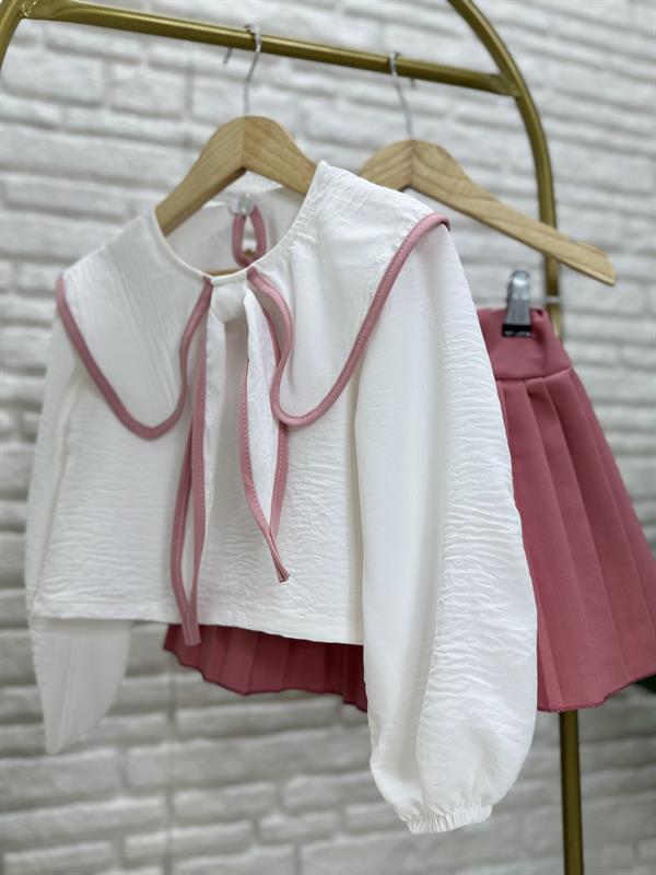 Kız Çocuk Pembe Piliseli Etekli Takım 