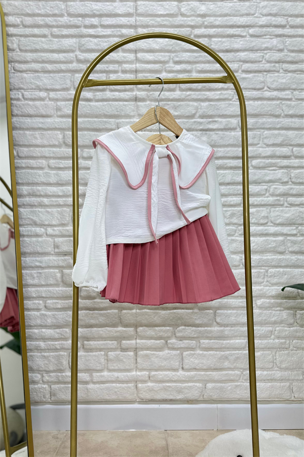 Kız Çocuk Pembe Piliseli Etekli Takım 