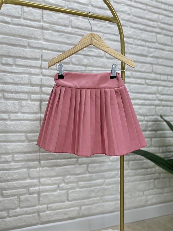 Kız Çocuk Pembe Piliseli Etekli Takım 