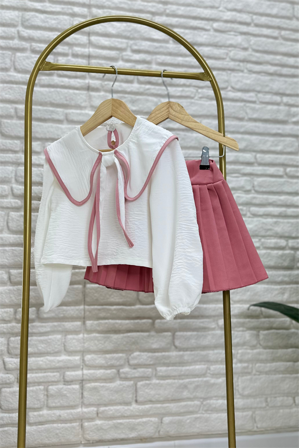 Kız Çocuk Pembe Piliseli Etekli Takım 