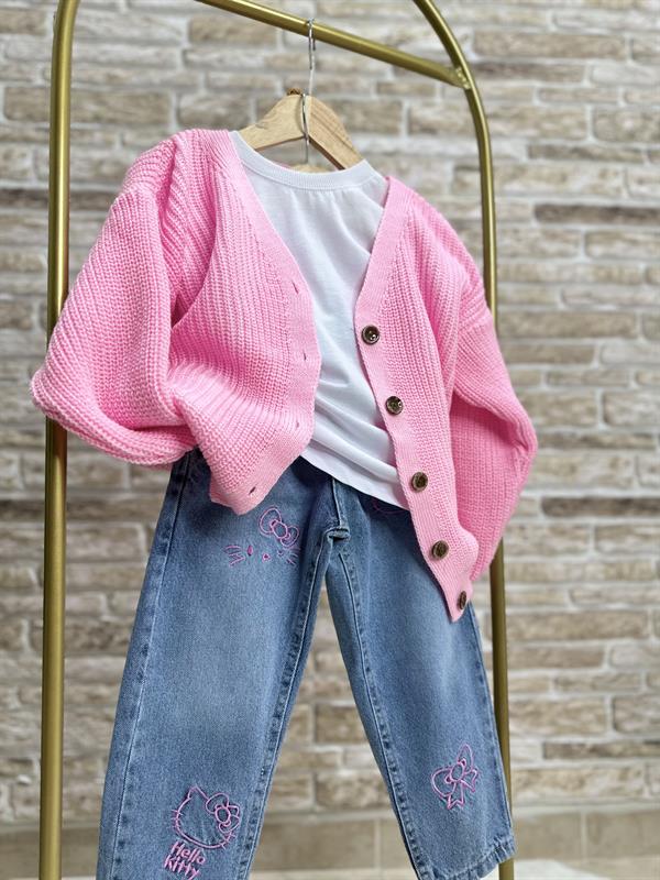 Kız Çocuk Pembe Triko Hırka