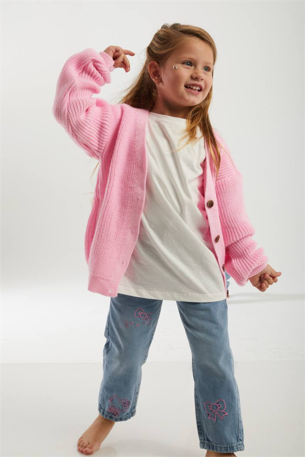 Kız Çocuk Pembe Triko Hırka