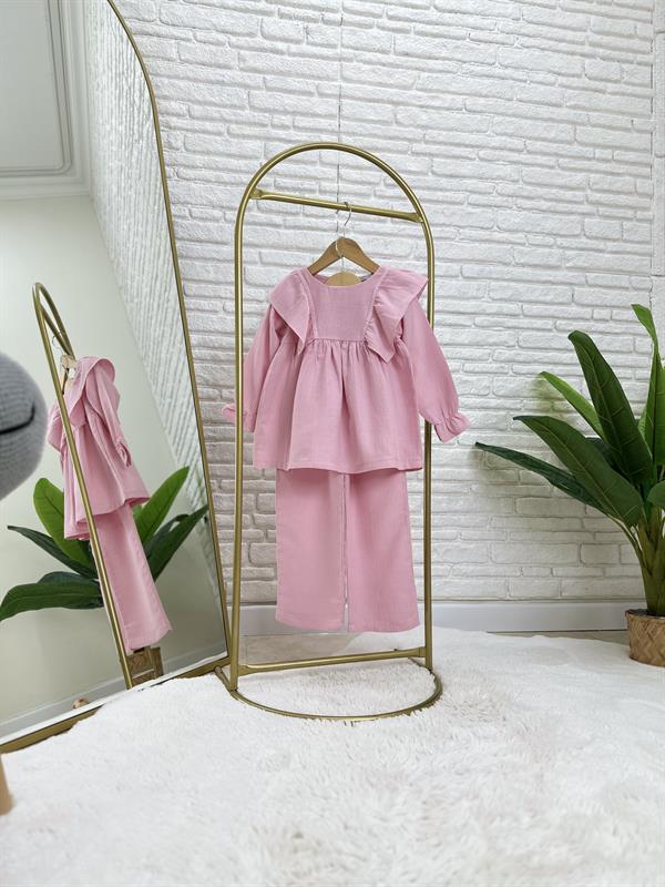 Kız Çocuk Pembe Tunikli Müslin Takım