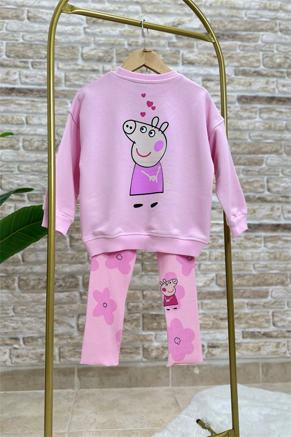 Kız Çocuk Peppa Baskı Pembe Taytlı Takım