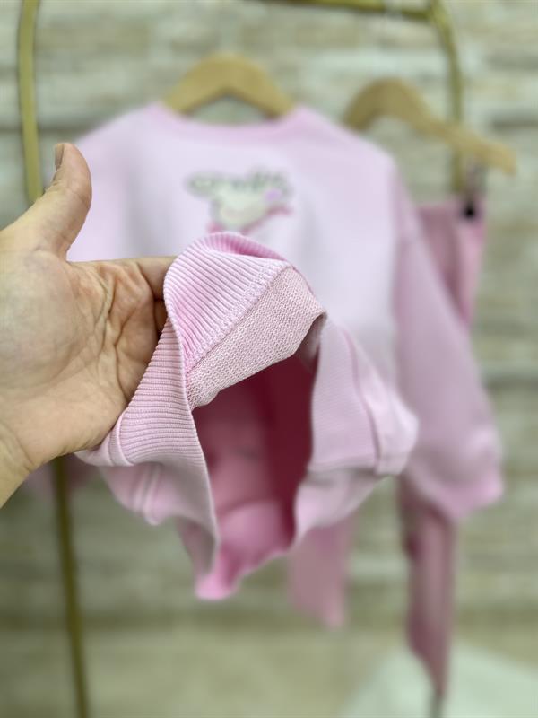 Kız Çocuk Peppa Baskı Pembe Taytlı Takım