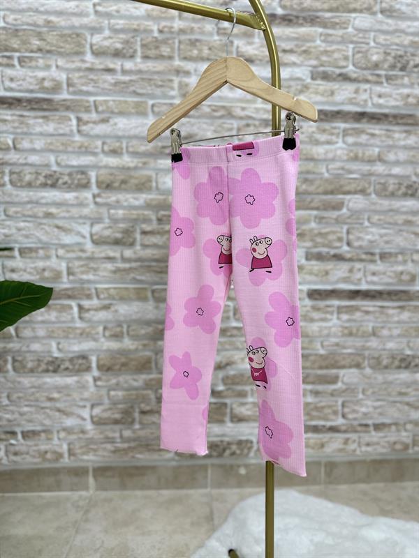 Kız Çocuk Peppa Baskı Pembe Taytlı Takım
