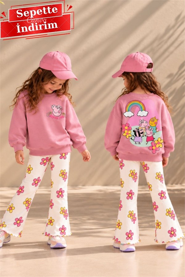 Kız Çocuk Peppa Taytlı 3 İplik Takım