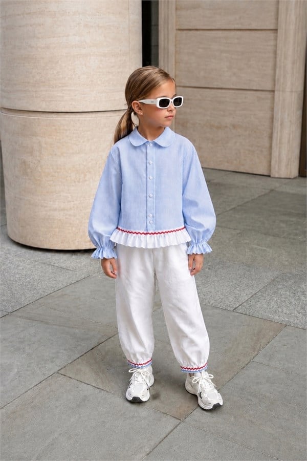 Kız Çocuk Pinterest Model Gabardin Mavi Takım