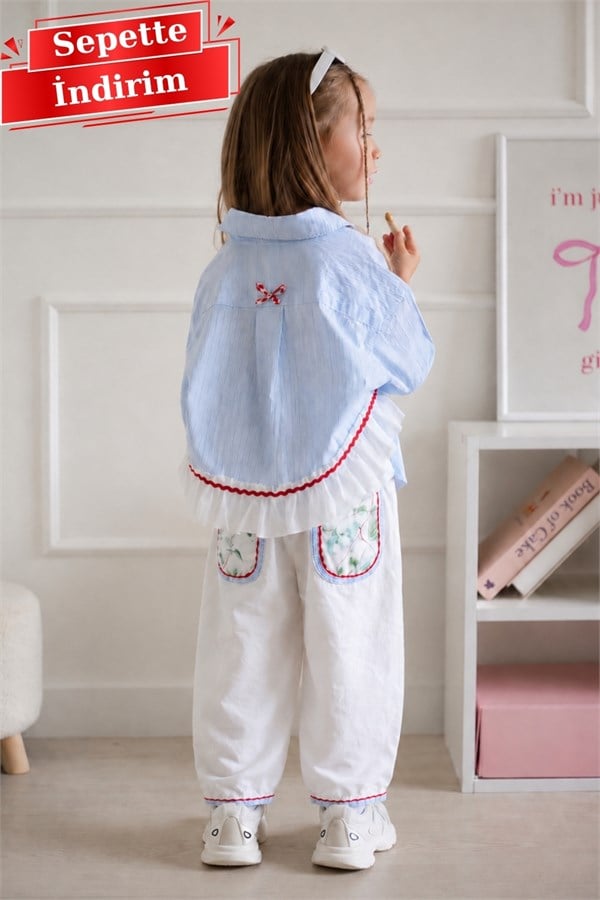 Kız Çocuk Pinterest Model Gabardin Mavi Takım
