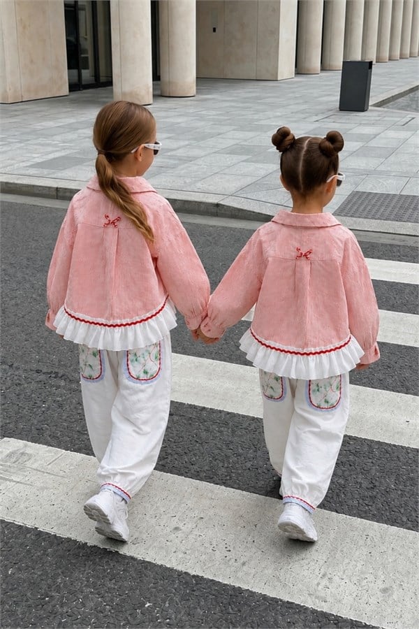 Kız Çocuk Pinterest Model Gabardin Pembe Takım