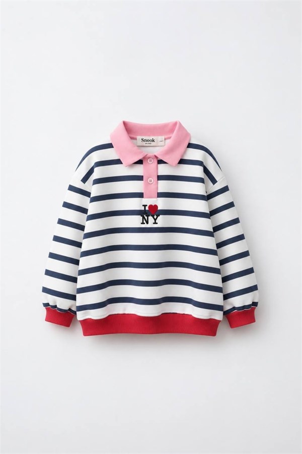 Kız Çocuk Polo Yaka  Milano Çizgili Sweat